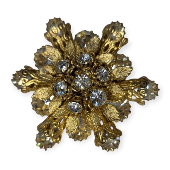 Vintage Jewelry - Vintage Gold Tone & Clear Rhinestone Brooch/Pin